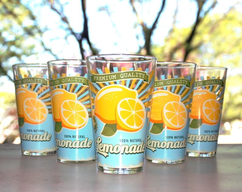 Vintage Lemonade Tumblers – Set of 5 Embossed Glasses | Rare 1990s Citrus Drinkware