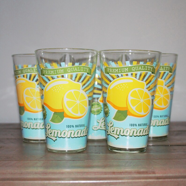 Vintage Lemonade Tumblers – Set of 5 Embossed Glasses | Rare 1990s Citrus Drinkware